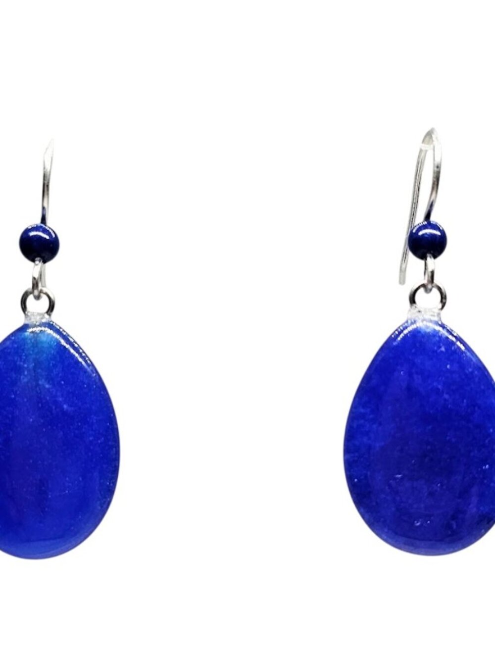 Handmade Blue Obsidian Glass Teardrop Dangle Earrings Silver Boho Drop